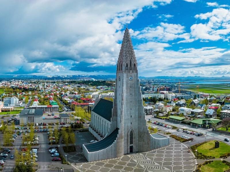 Reykjavik overhead view with hallgrimskirkja