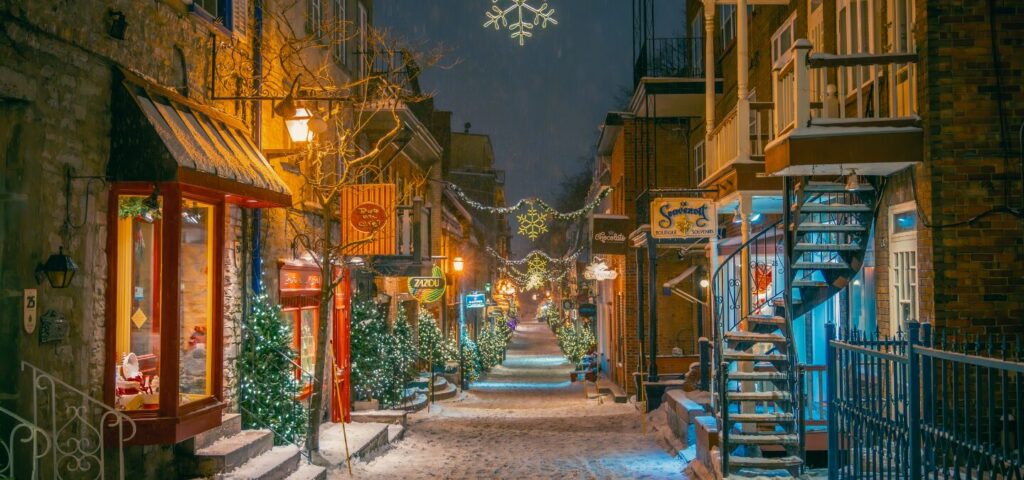 quiet, cute town during christmas season